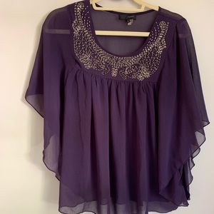Purple beaded  neck dress shirt